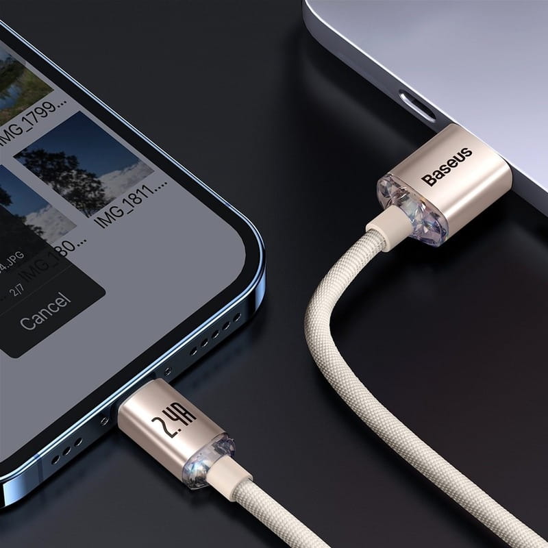 Кабель Baseus Crystal Shine USB - Lightning (M/M), 2.4A, 2 м Pink (CAJY001204)