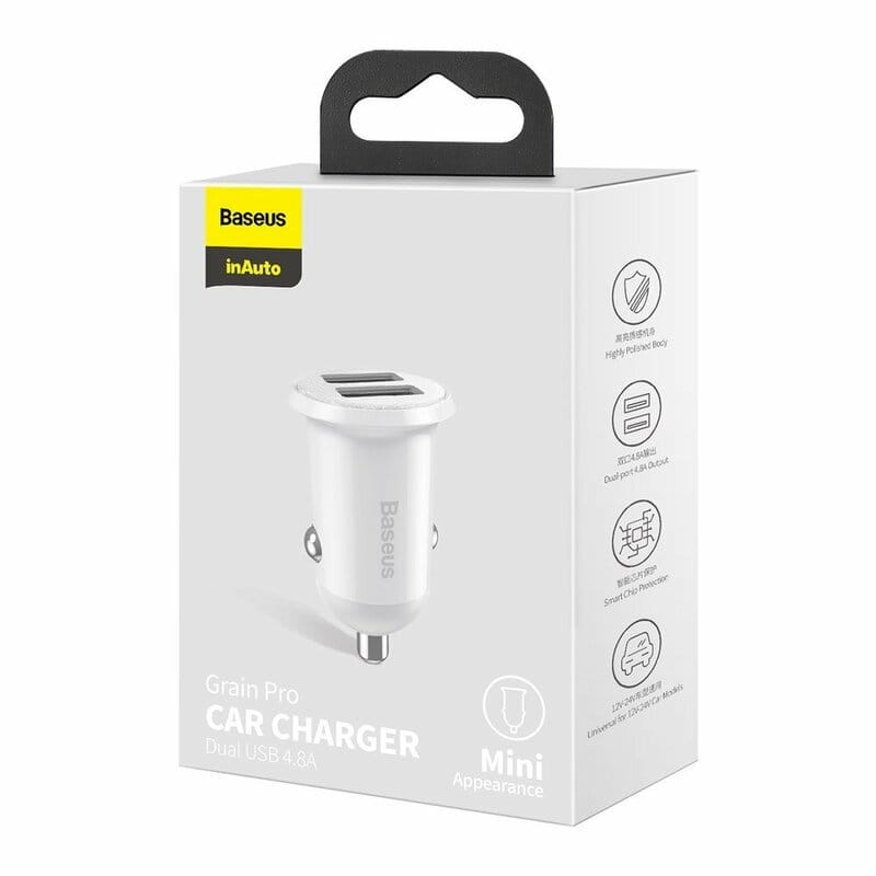 Автомобильное зарядное устройство Baseus Grain Pro 4.8A 2USB White (CCALLP-02)