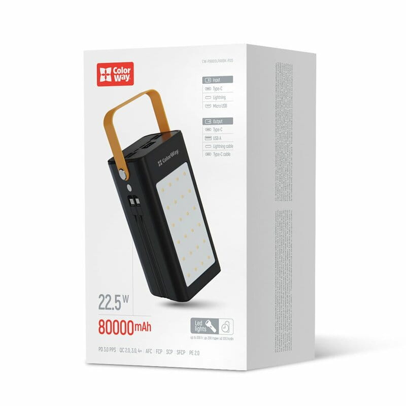 Універсальна мобільна батарея ColorWay LCD/Lamp 80000mAh Black (CW-PB800LPA8BK-PDD)