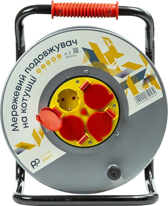Подовжувач на котушці PowerPlant JY-20022/40 4 розетки,16А, 3x2.5мм, 40 м, 100% мідь Grey (EX610532)