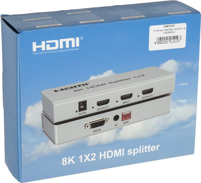 Сплиттер PowerPlant HDMI - 2xHDMI, 8K Silver (CA914197)