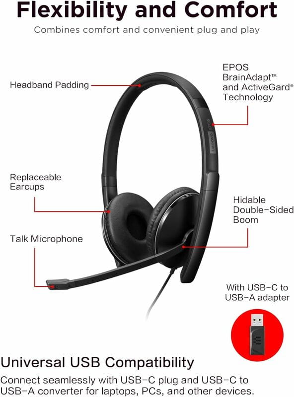 Гарнiтура Lenovo Wired ANC Headset Black (4XD1M45627)