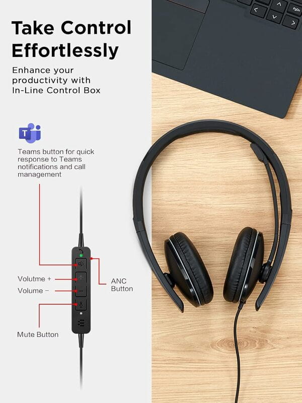 Гарнiтура Lenovo Wired ANC Headset Black (4XD1M45627)