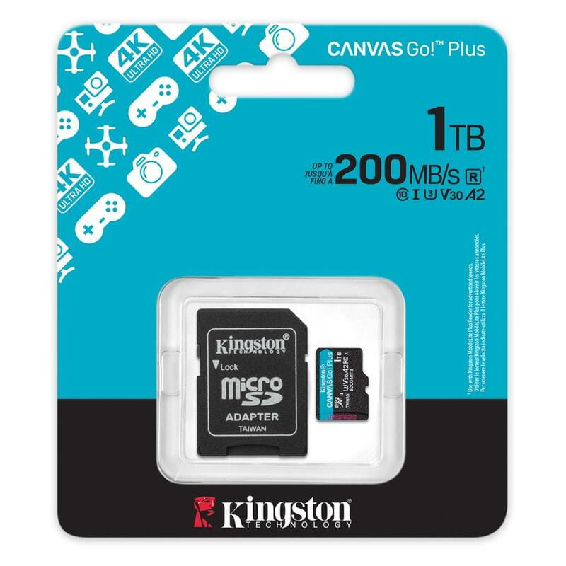 Карта памяти MicroSDXC 1TB UHS-I/U3 Class 10 Kingston Canvas Go! Plus R200/W160MB/s + SD-адаптер (SDCG4/1TB)