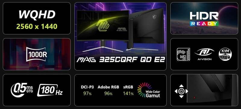 Монітор MSI 31.5" MAG 325CQRF QD E2 VA Black Curved 180Hz