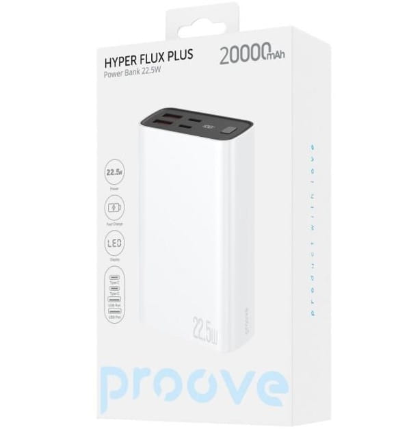 Універсальна мобільна батарея Proove Hyper Flux Plus 22.5W 20000mAh White (PBF222120002)