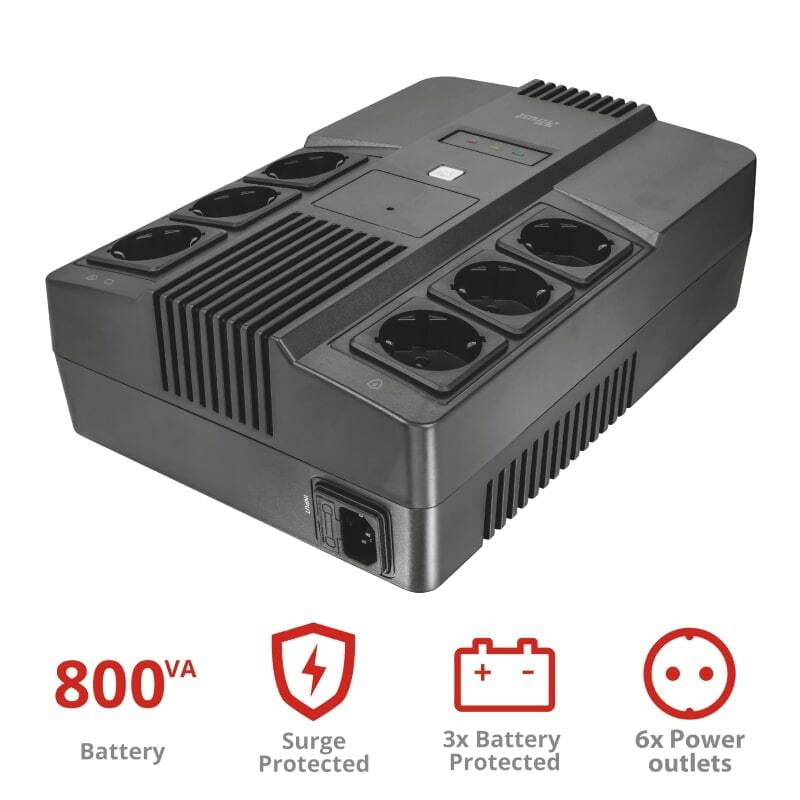 Джерело безперебійного живлення Trust Maxxon 800VA, UPS, Black (23326)