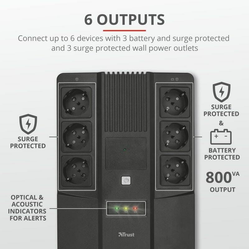 Джерело безперебійного живлення Trust Maxxon 800VA, UPS, Black (23326)