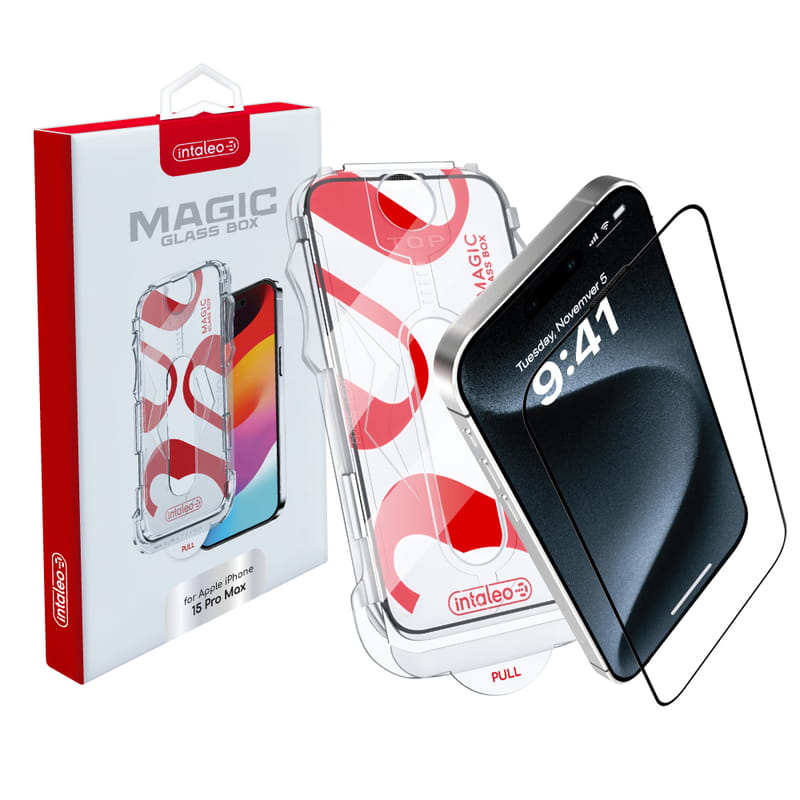 Захисне скло Intaleo з аплікатором Intaleo MagicBox для Apple iPhone 15 Pro Max Black (4820266742867)