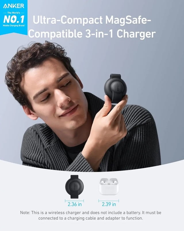 Беспроводное зарядное устройство Anker MagGo Wireless Charging Pad 15W 3-in-1 Foldable Black (B25M8H11)