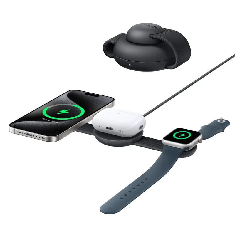 Беспроводное зарядное устройство Anker MagGo Wireless Charging Pad 15W 3-in-1 Foldable Black (B25M8H11)