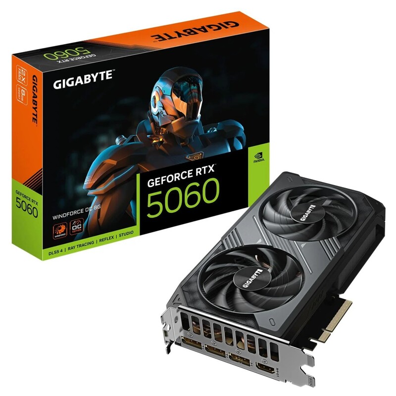 Відеокарта GF RTX 5060 8GB GDDR7 Windforce OC Gigabyte (GV-N5060WF2OC-8GD)