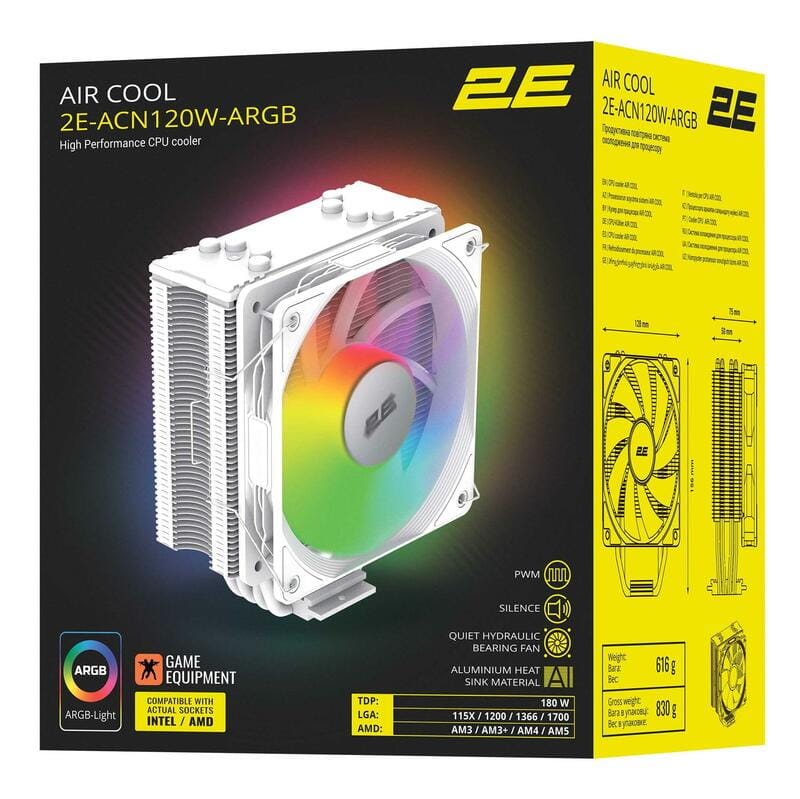 Кулер процесорний 2E Gaming Air Cool (2E-ACN120W-ARGB)