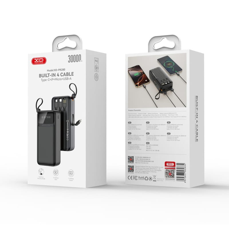 Універсальна мобільна батарея XO PR280 30000mAh 10W Black