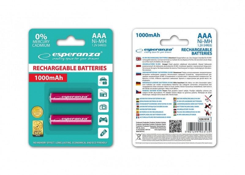 Аккумулятор Esperanza Ni-MH AAA/HR03 1000 mAh BL 2шт Red