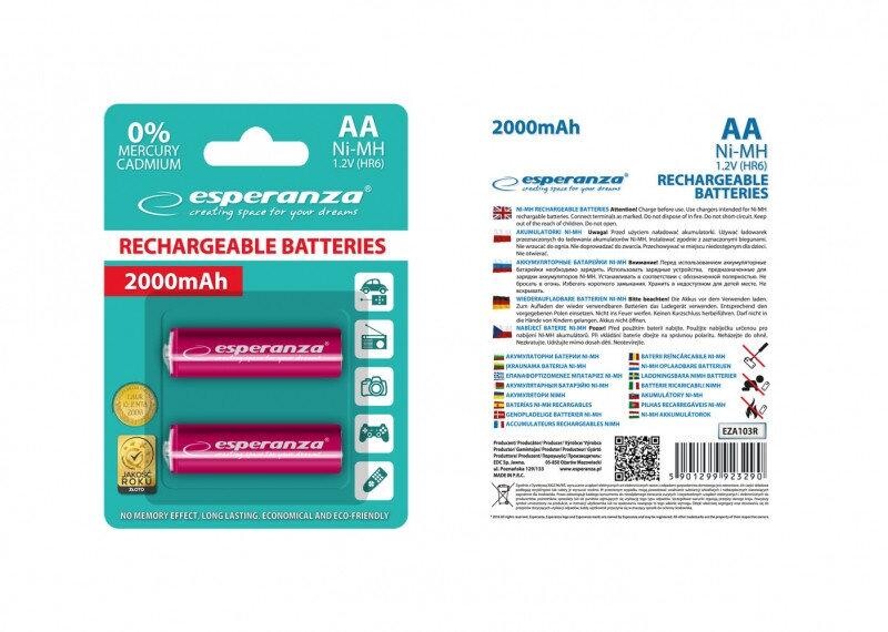 Аккумулятор Esperanza Ni-MH AA/HR06 2000 mAh BL 2шт Red