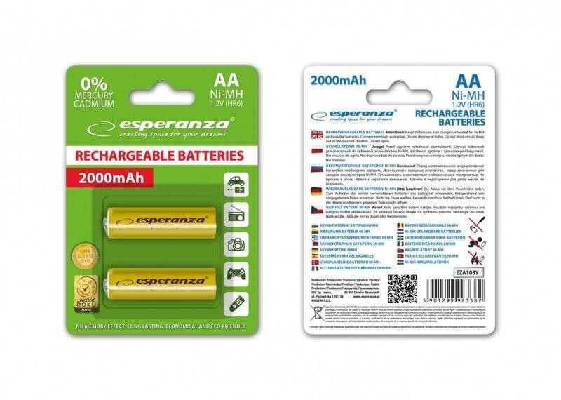 Аккумулятор Esperanza Ni-MH AA/HR06 2000 mAh BL 2шт Yellow
