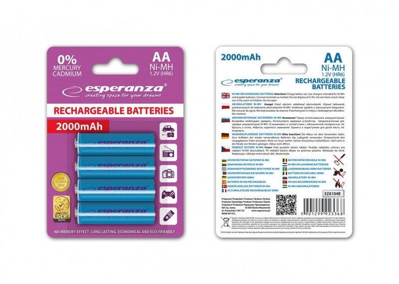 Аккумулятор Esperanza Ni-MH AA/HR06 2000 mAh BL 4шт Blue