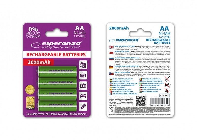 Аккумулятор Esperanza Ni-MH AA/HR06 2000 mAh BL 4шт Green