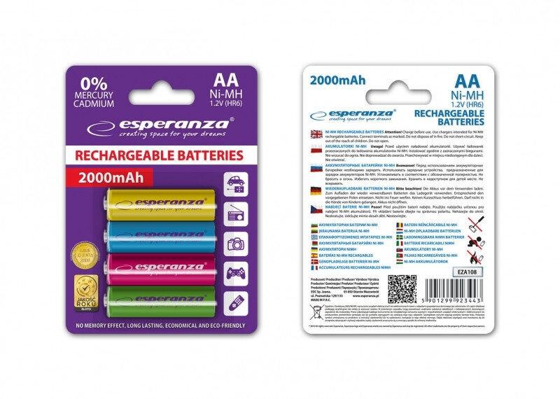 Аккумулятор Esperanza Ni-MH AA/HR06 2000 mAh BL 4шт Mix
