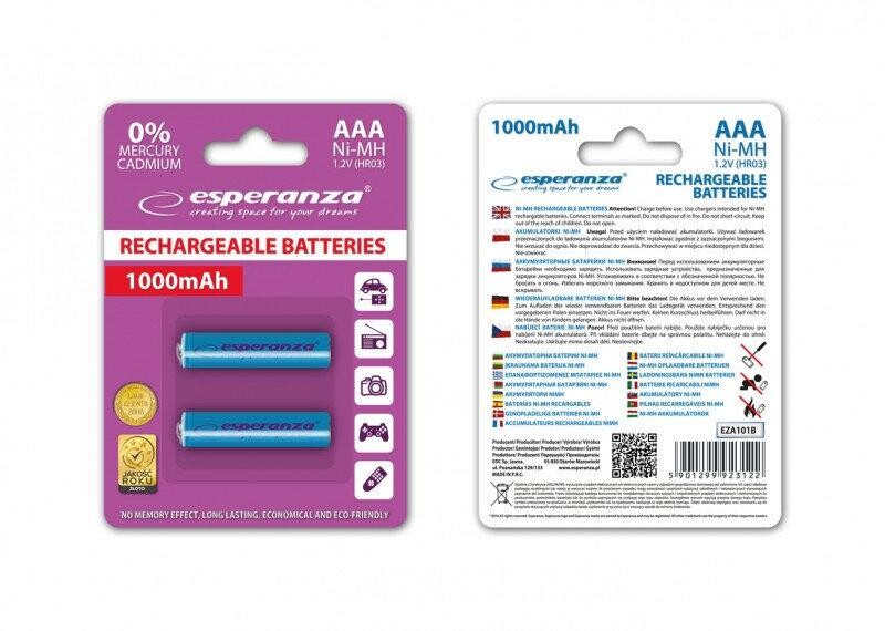 Аккумулятор Esperanza Ni-MH AAA/HR03 1000 mAh BL 2шт Blue