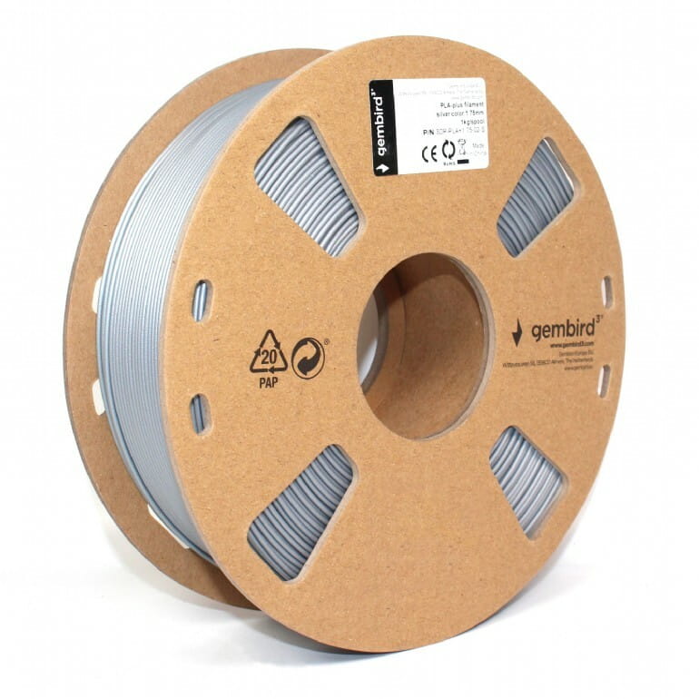 Філамент пластик Gembird для 3D-принтера 3DP-PLA 1.75 мм 1 кг, сріблястий (3DP-PLA+1.75-02-S)
