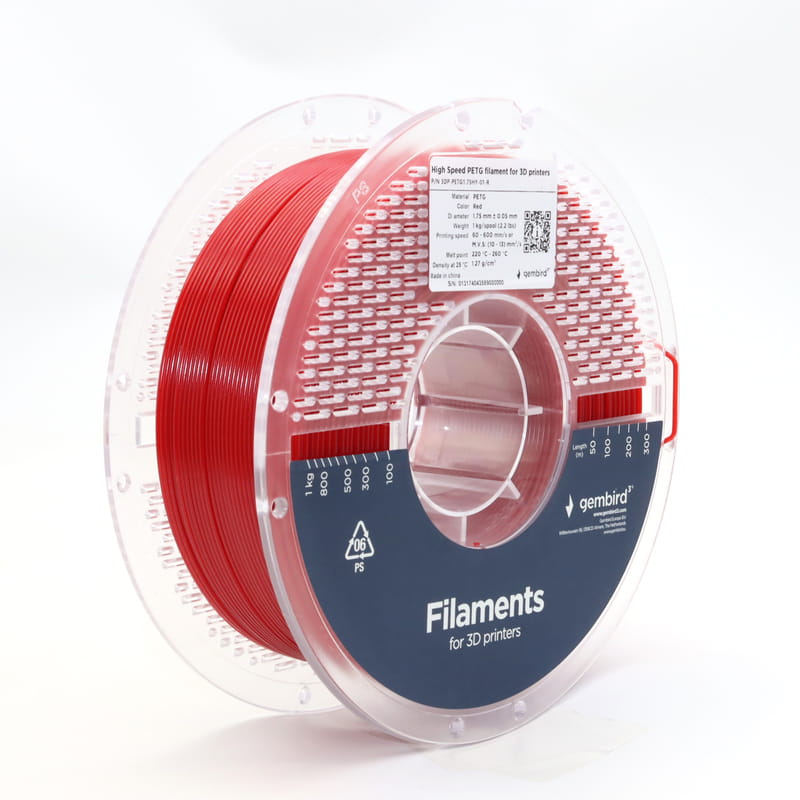 Филамент пластик Gembird для 3D-принтера High Speed PETG 1.75 мм 1 кг, красный (3DP-PETG1.75HY-01-R)