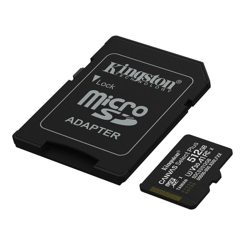 Карта памяти MicroSDXC 512GB UHS-I Class 10 Kingston Canvas Select Plus R150MB/s + SD-адаптер (SDCS3/512GB)
