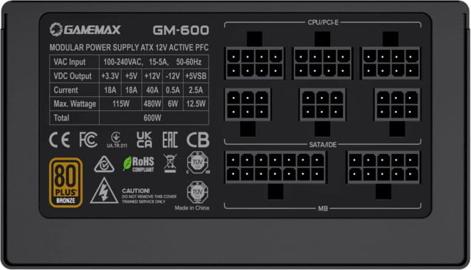 Блок живлення GameMax GM-600 Modular 600W Black