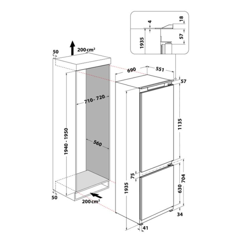 Встраиваемый холодильник Whirlpool WHSP70T121