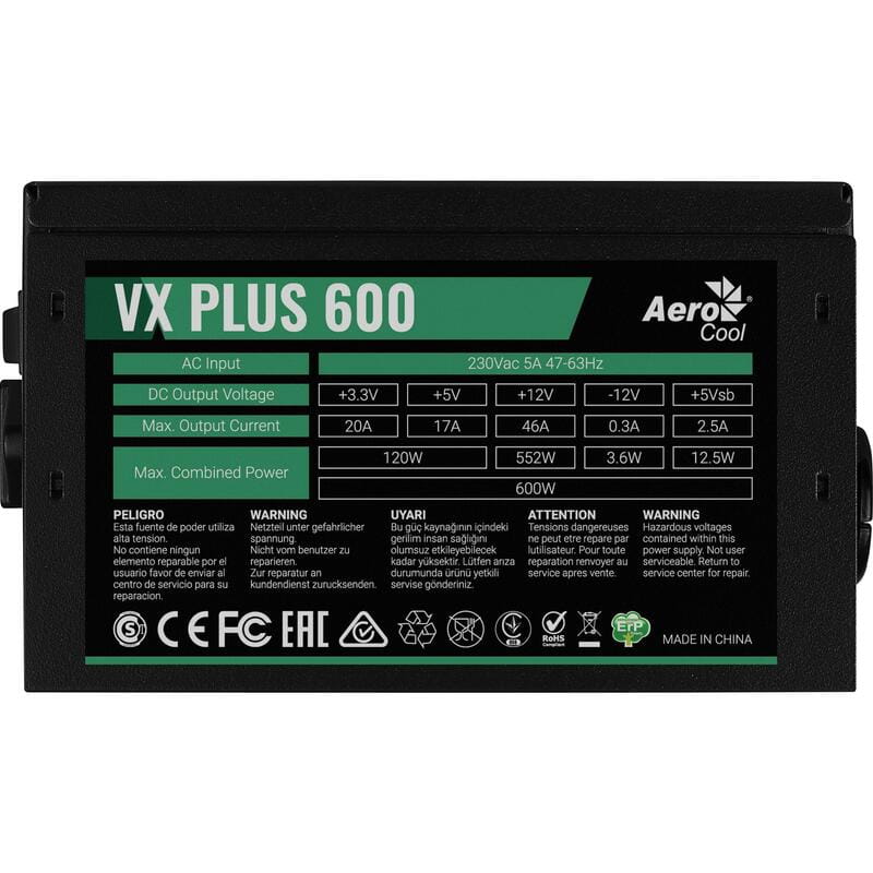 Блок питания AeroCool VX Plus Stealth 600 (ACPN-VS60NEY.12) 600W