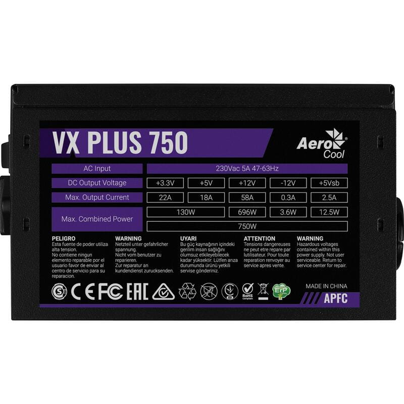 Блок питания AeroCool VX Plus Stealth 750 (ACPN-VS75AEY.12) 750W