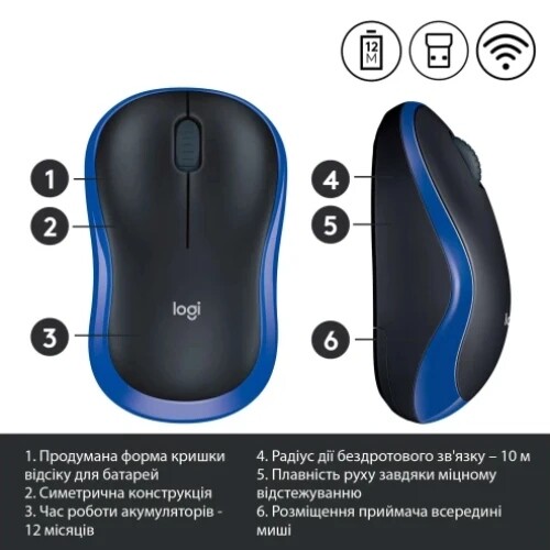 Мышь беспроводная Logitech M185 Blue (910-002236)