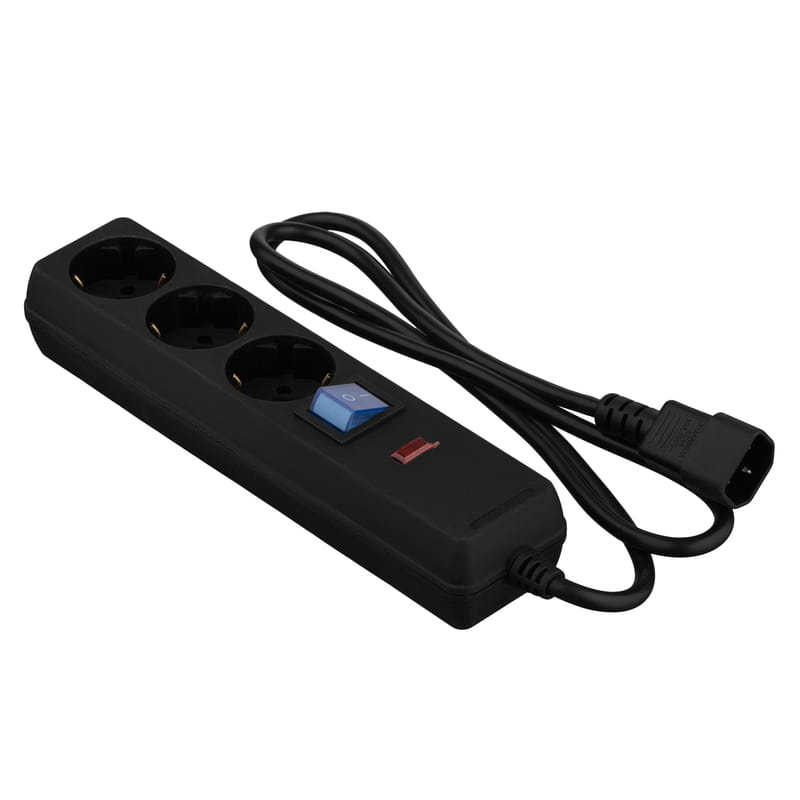 Фильтр питания 2E 3 розетки, 1 м, черный (2E-U03C14M1BK)