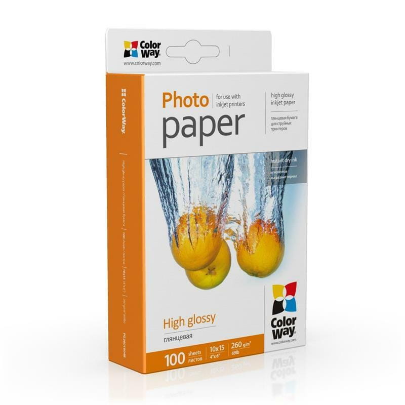 Фотобумага ColorWay глянцевая 260г/м2 10х15см 100л (PG2601004R)