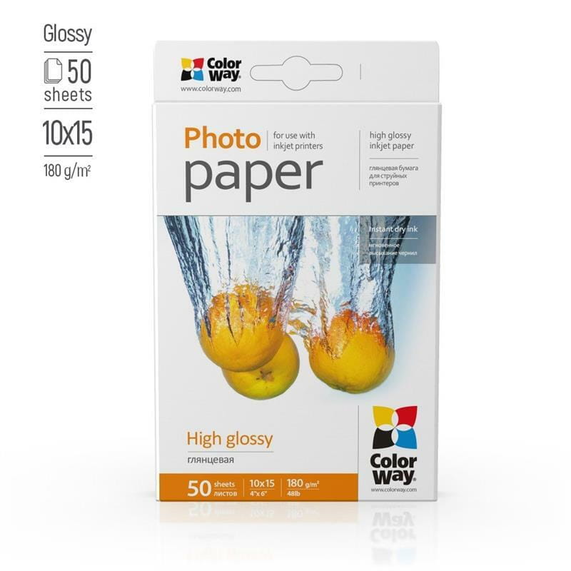 Фотопапір ColorWay глянцевий 180г/м2 10х15см 50 арк. (PG1800504R)