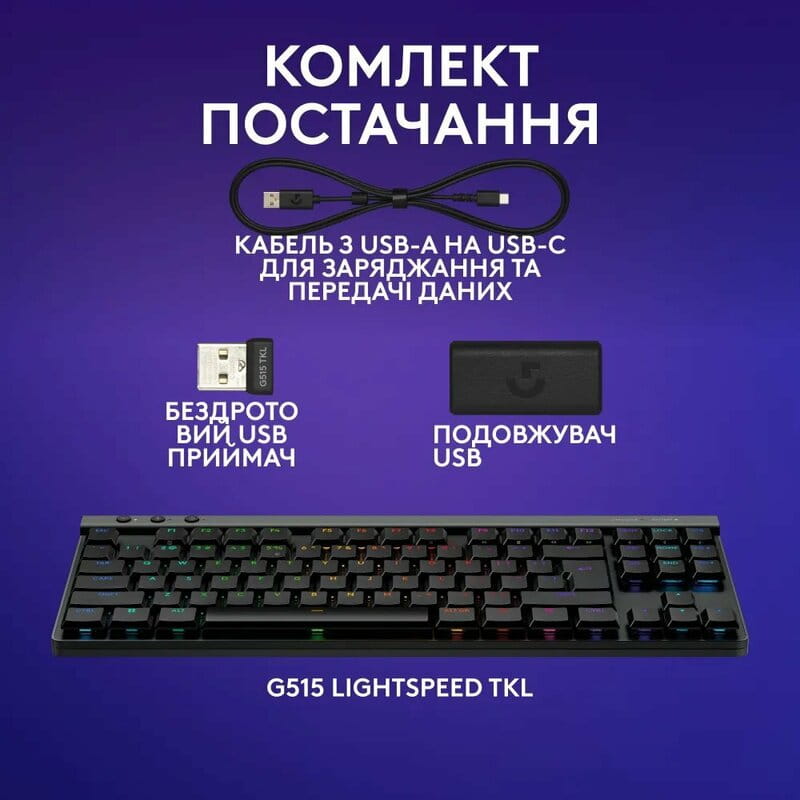 Клавiатура бездротова Logitech G515 Rapid TKL Black (920-013861)