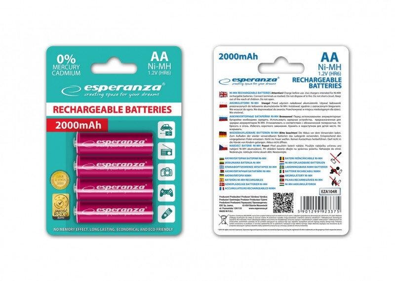 Акумулятор Esperanza Ni-MH AA/HR06 2000 mAh BL 4шт Red