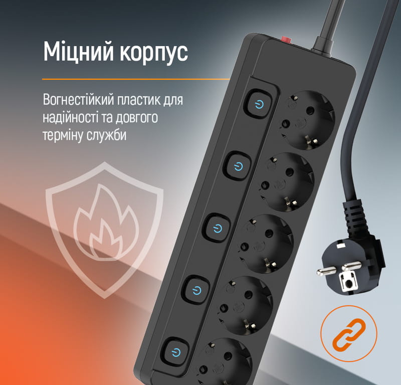 Фильтр питания СolorWay (CW-PSEA55SBK) 5 розеток, 5м, Black