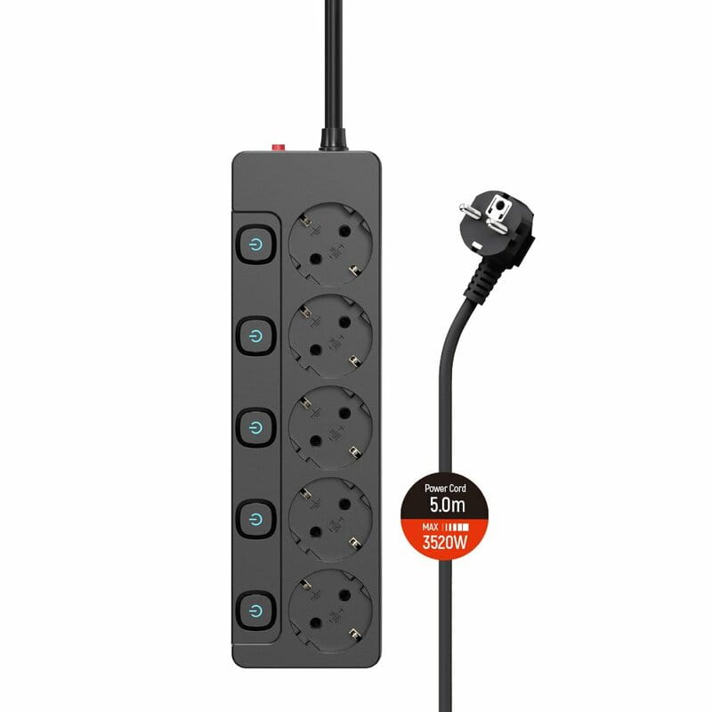 Фильтр питания СolorWay (CW-PSEA55SBK) 5 розеток, 5м, Black