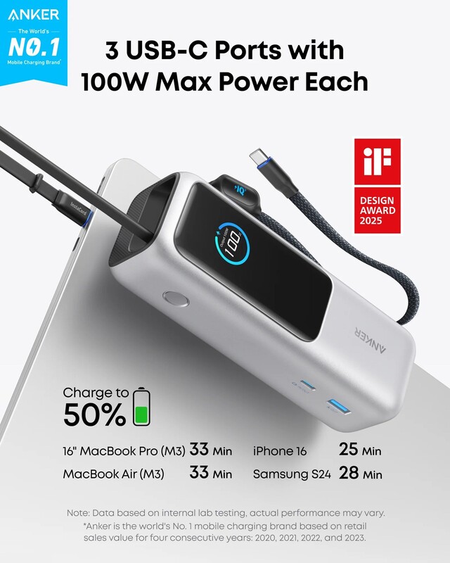 Универсальная мобильная батарея Anker Laptop 25000mAh 165W Silver (A1695H41)