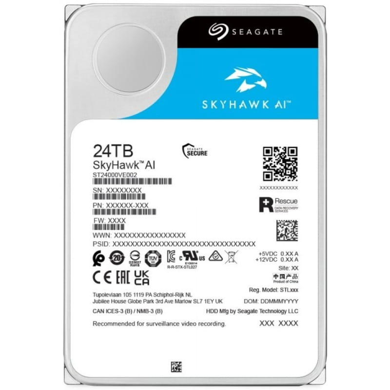 Накопичувач HDD SATA 24.0TB Seagate SkyHawk AI Surveillance 7200rpm 512MB (ST24000VE002)