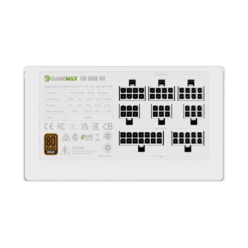 Блок питания GameMax GM 600B Fully-modular New 600W White