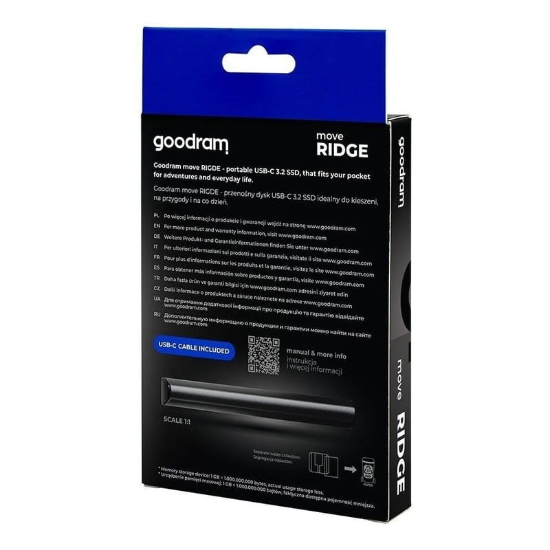 Накопитель внешний SSD 1TB Goodram Black (SSDR-GMRE-01T-K0)