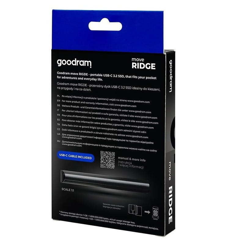 Накопичувач зовнішній SSD 512GB Goodram Black (SSDR-GMRE-512-K0)
