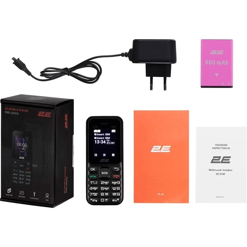 Мобiльний телефон 2E S180 2024 Black (694743653885)