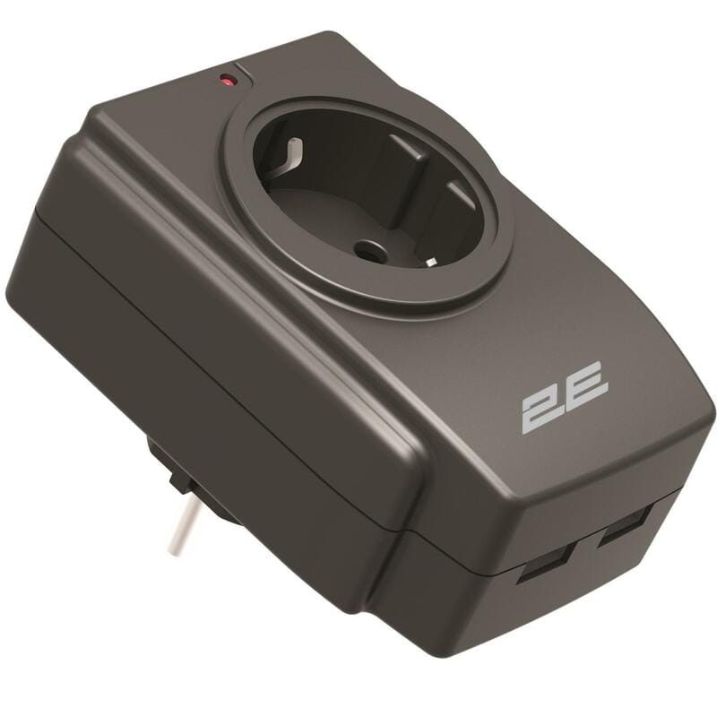 Сетевой адаптер 2E 1xТип F, 16A, 2xUSB-A, черный (2E-AD120U)