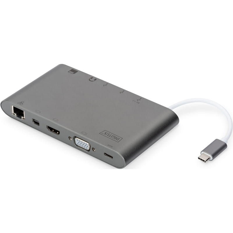 Док-станция Digitus USB-C USB3.0х3/USB-C/SD/MicroSD/HDMI/VGA/miniDisplayPort/RJ45/Audio (DA-70875)