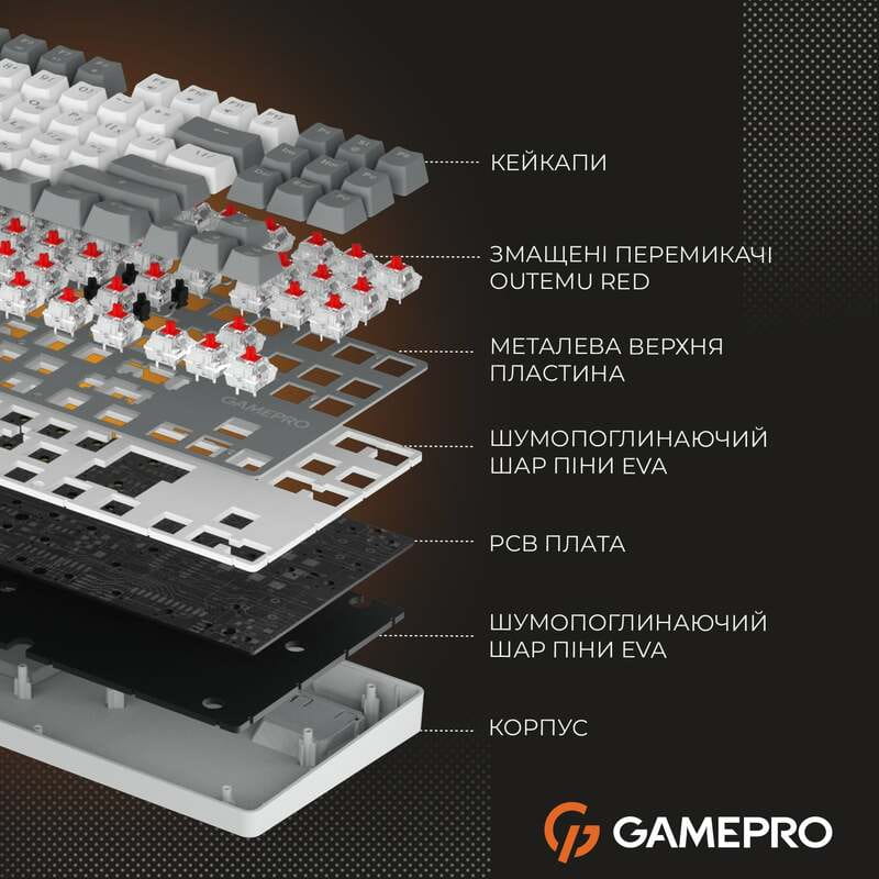 Клавиатура GamePro Genesis Metallic MK110G Outemu Red Swithes USB Gray