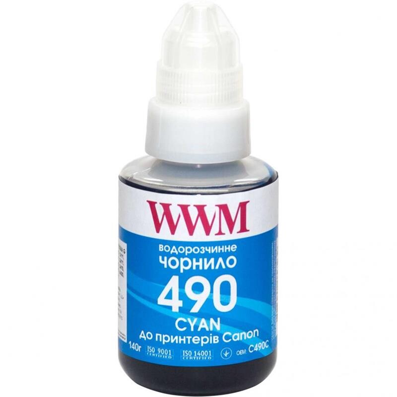 Чернила WWM Canon Pixma G1400/G2400/G3400 Cyan (C490C) 140г